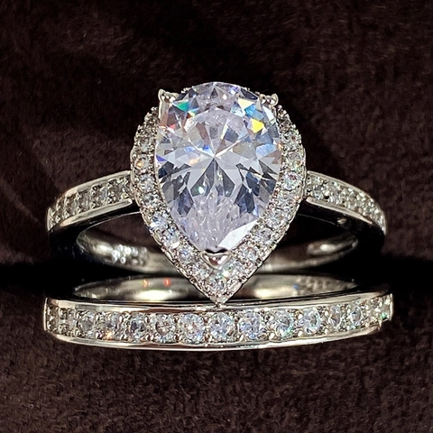 Anelli In Zirconia Cubica A Forma Di Pera Goccia D'acqua Rame Placcato Oro Elegante Gioielli Sposa Per Donne