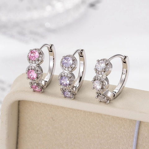 Kupfer Geometrische Creolen Mit Runden Zirkonia Inlays Bunte Funkelnde Halo Ohrbuckles Für Frauen Süßer Stil