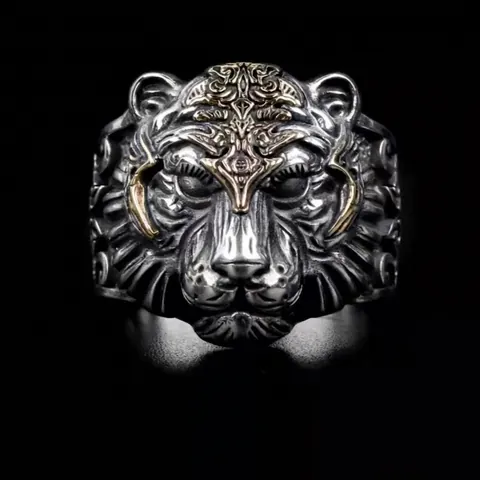 Vintage Tiger Head Ring God Eye Punk Hip Hop Style Adjustable Metal Jewelry For Men Retro Fashion Accessory Heavy Metal