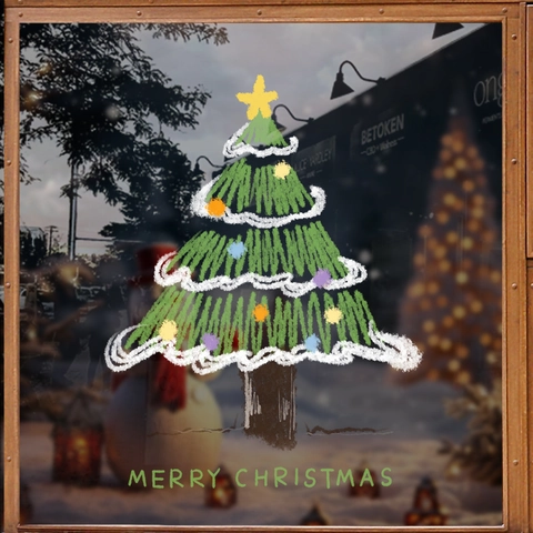 Christmas Window Stickers PVC Electrostatic Removable No Glue Double Sided Color Christmas Tree Hand Painted Style Decor