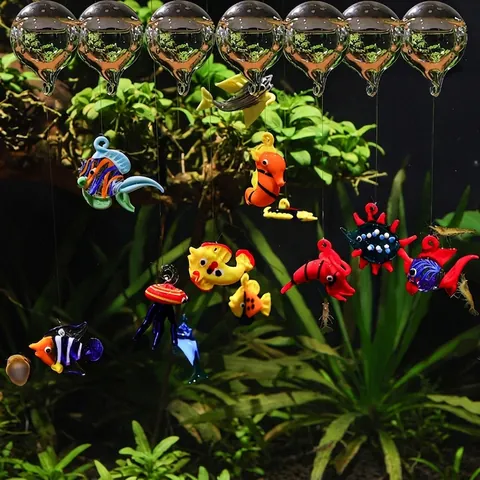 Floating Aquarium Decorations Handmade Glass Sea Life Creature Figures With Floating Ball And Line Fish Tank Landscaping Ornament