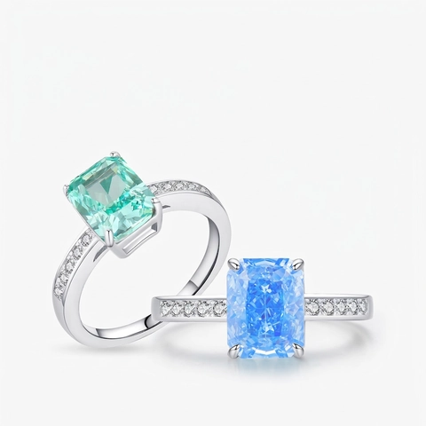 Ring 925 Sterling Silber Smaragdschliff Grünblau Zirkonia Luxus Geometrischer Schmuck Für Frauen Elegantes Geschenk