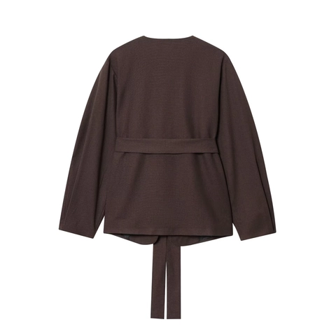 Chaqueta Abrigo de Estilo Kimono para Mujer Otoño Color Sólido Solapa Manga Larga con Cinturón Moda Streetwear