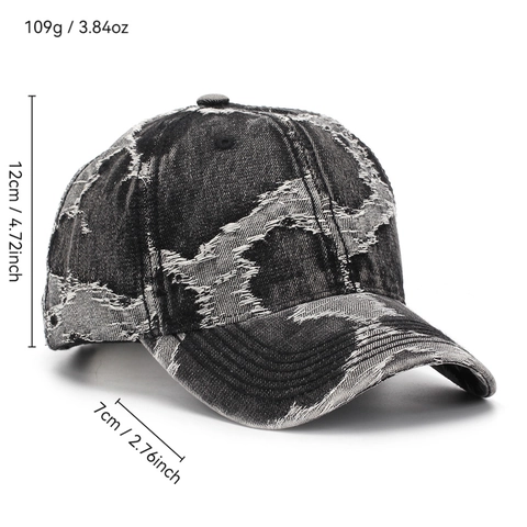Distressed Denim Baseball Cap Retro Streetwear Ripped Cotton Hat With Adjustable Metal Buckle For Men Women Outdoor