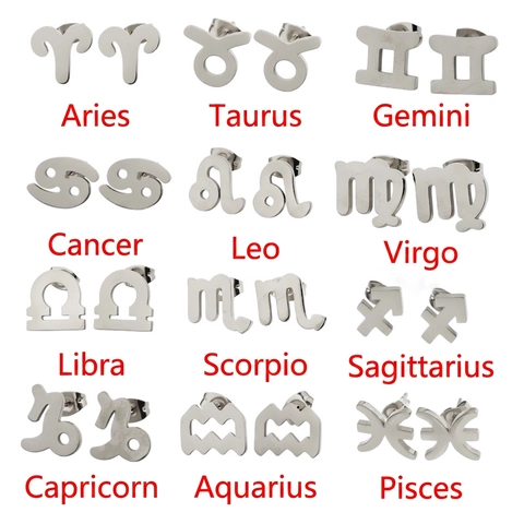 Zodiac Sign Stud Earrings Stainless Steel Constellation Minimalist Astrology Jewelry Gift For Women