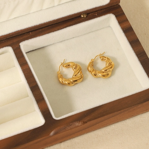 Chunky Hoop Earrings 18K Gold Plated Stainless Steel Twisted Croissant Design C Shape Jewelry For Women Elegant