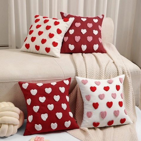 Kissenbezug Mit Getuftetem Herzmuster Plüsch Dekokissenbezug Valentinstag Bestickter Herz Kissenbezug Sofa Wohnkultur