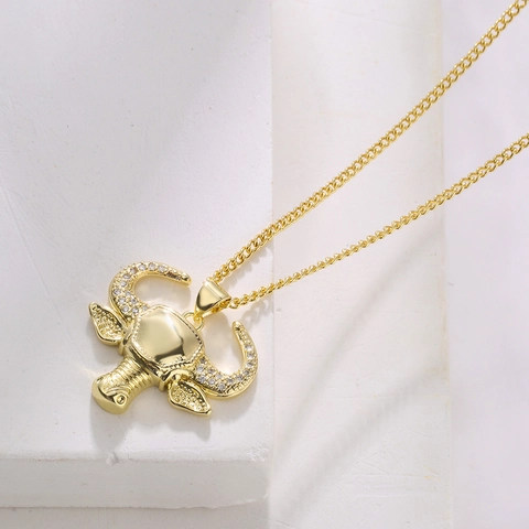 Tierkopf Anhänger Halskette 18K Vergoldet Kupfer Zirkonia Hip Hop Rock Retro Stil Schmuck Für Damen