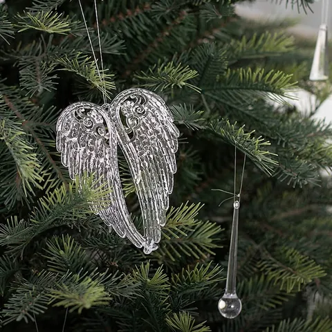 Adornos Navideños Colgantes De Acrílico Transparente Copos De Nieve Alas De Ángel Carámbanos Cristal Decoración