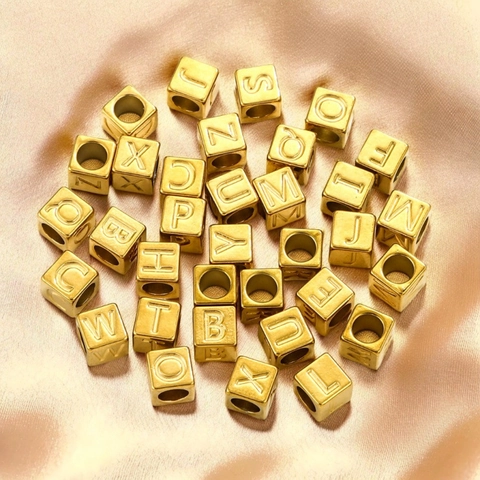 Alphabet Letter Beads Stainless Steel Square Cube For DIY Jewelry Making Bracelet Necklace Initial Charms Accessory