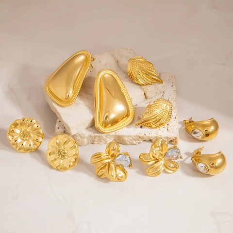 Orecchini Oro Acciaio Inossidabile Fiore Geometrico Impermeabile Ipoallergenico Gioielli Minimalisti Regalo Per Donne