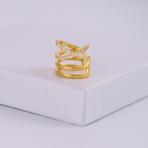 Crossover Ear Cuff Meerlaags Koper Verguld Zirconia Zonder Piercing Franse Stijl Minimalistische Sieraden Voor Vrouwen