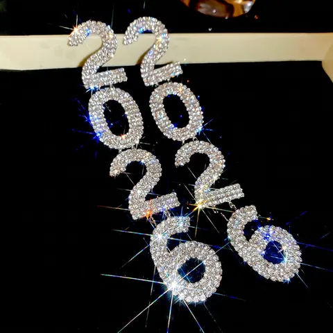 2026 Digitale Hängeohrringe Legierung Glänzende Strasssteine Mit 925 Sterling Silber Ohrstecker Modeschmuck Damen