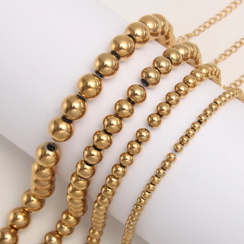 Polished Stainless Steel Ball Bead Bracelet Round Metal Beads Adjustable Heart Charm Minimalist Fashion Jewelry Women Men