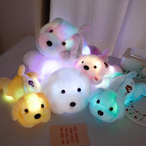 LED Glowing Plush Toy Light Up Stuffed Animal Puppy Dog Teddy Bear Star Pillow Soft Night Light For Kids Birthday Gift