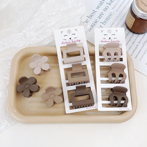 Matte Hair Claw Clips Small Flower Geometric Brown Earth Tones Korean Style Minimalist Barrettes For Women Girls