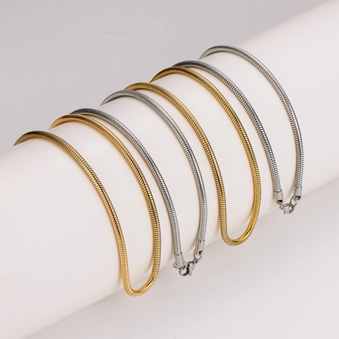 Collar De Cadena De Serpiente Redonda De Acero Inoxidable 304 Joyería Minimalista Pulida Unisex Cadena De Eslabones