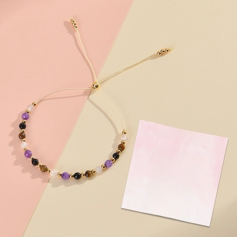 Handmade Natural Stone Bracelet Rose Quartz Aquamarine Moonstone Adjustable Braided Rope Healing Energy Pregnancy Gift For Women