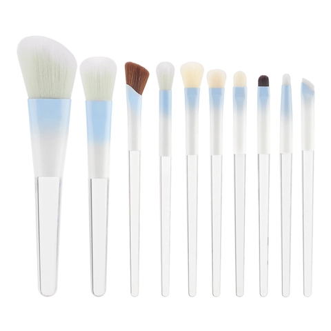 Professionelle Make-up-Pinsel Gradient Blau Aluminiumzwingen Transparente Acrylgriffe Weiche Synthetikfaser