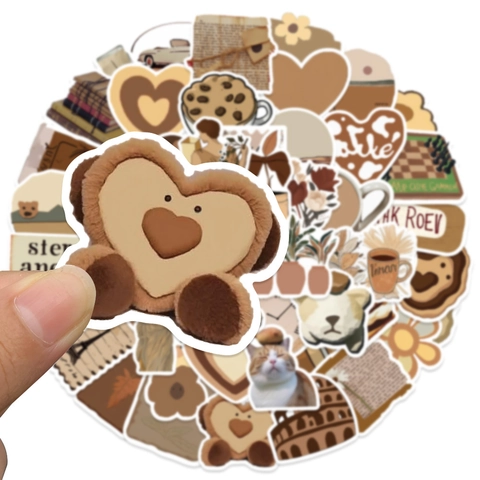 Adesivi Estetici Marroni Freschi Stile Coreano Decalcomanie Decorative Vintage per Scrapbooking Journaling Bottiglia d'Acqua Laptop Custodia per Telefono