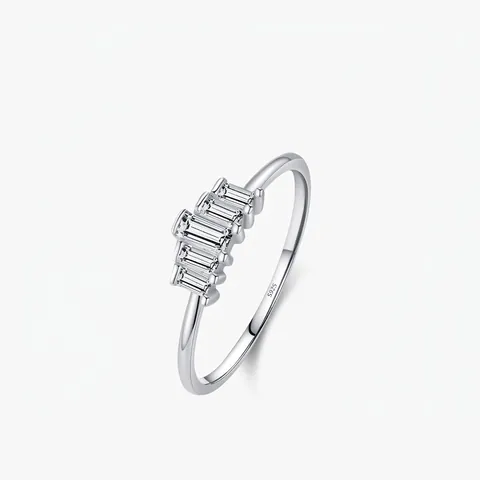 Bague en Argent Sterling S925 Avec Zirconia Baguette Minimaliste Brillante Bague Anneau Géométrique pour Femme Bijoux de Luxe
