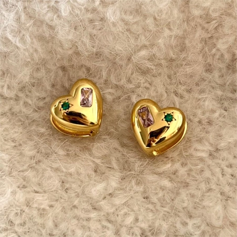 Orecchini A Cerchio A Forma Di Cuore Con Argento Sterling 925 Intarsio Di Zircone Rosa E Verde Gioielli Stile Coreano Per Donna