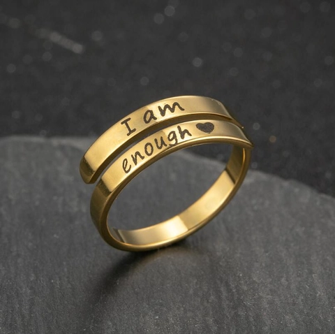 Engraved Stainless Steel Ring For Women Adjustable Open Wrap Band Minimalist Inspirational Jewelry Gifts