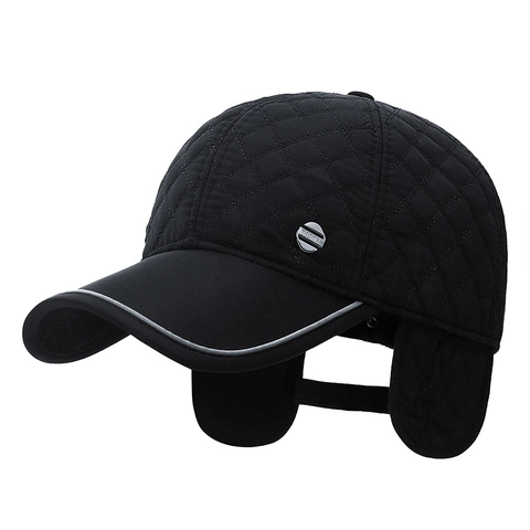 Winter Gesteppte Baseballkappe Mit Ohrenklappen Fleece Gefüttert Winddicht Reflektierender Rand Metall Dekor Verstellbar Für Herren