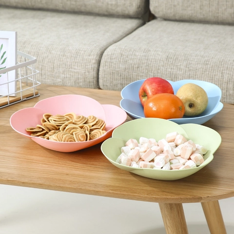 Nordic Minimalist Fruit Plate PP Plastic Clover Flower Shape Matte Texture For Snacks Candy Dried Fruit