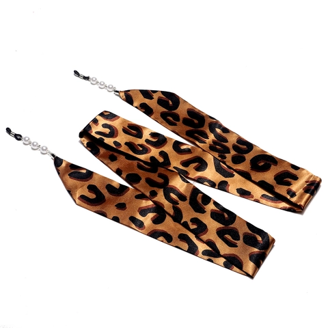 Leopard Print Ribbon Eyeglass Chain Satin Satin Sunglasses Cord With Faux Artificial Pearl Decorative Anti-slip Strap Holder