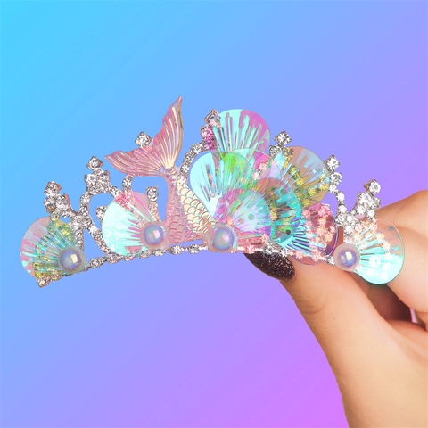 Pettine Per Capelli Corona Principessa Sirena Cerchietto Con Conchiglia Perla Artificial Strass Per Festa A Tema Oceano Ragazze