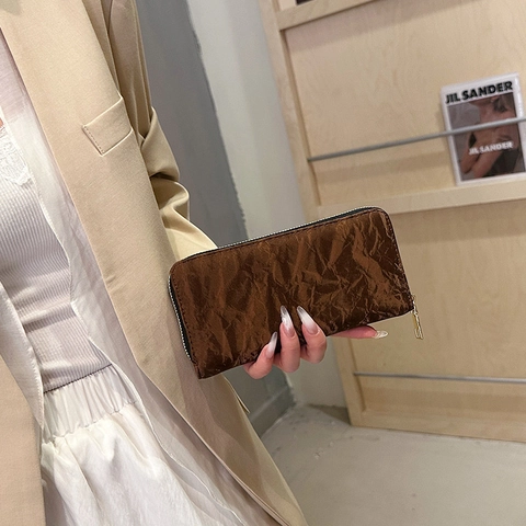 Dames Lange Portemonnee Rits Geplooide Textuur Grote Capaciteit Clutch Handtas Elegant Veelzijdig Stijl Telefoontas