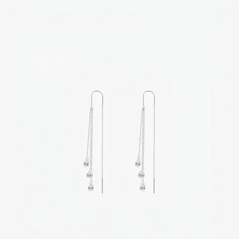 Orecchini Lunghi A Nappina In Argento Sterling 925 Con Zircone A Goccia D'acqua Lineari