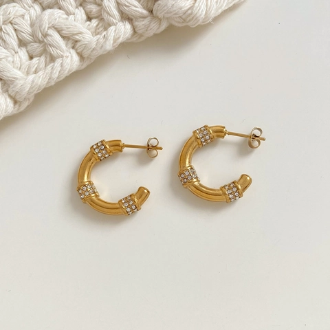 Roestvrijstalen C Vorm Hoop Oorbellen Voor Dames Minimalistisch Strass Geometrische Sieraden Met Oorsteker