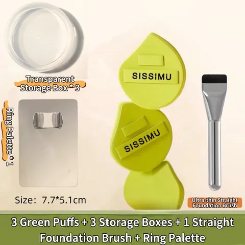 Esponja De Maquillaje Hidrofílica Y Brocha Plana Para Base Con Paleta De Mezcla De Acero Inoxidable Herramienta Cosmética Profesional