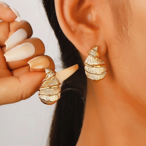 Vintage Alloy Sea Shell Conch Stud Earrings Gold Silver Plated Artificial Pearl Rhinestone Drop Earrings For Women Jewelry