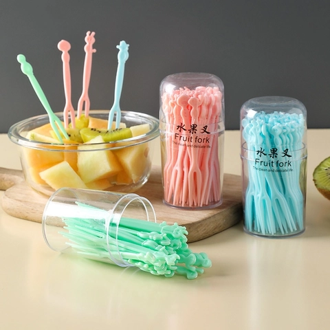 Forchettine Per Frutta In Plastica Due Rebbi Forme Animali Cartoni Animati Per Antipasti Dessert Torte Festa Colorate In PP