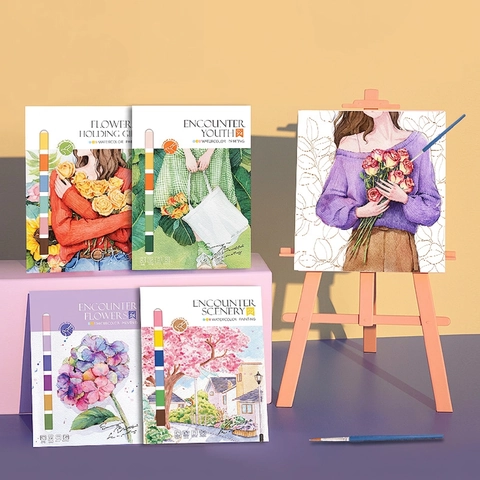 Watercolor Painting Cards DIY Coloring Book With Solid Pigments And Brush Artistic Drawing Supplies For Kids Adults
