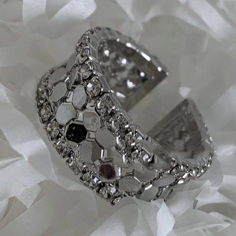 Breites Manschettenarmband Mit Wabenmuster Und Zirkonia In Kupfer Geometrischer Industriestil Modeschmuck Für Damen