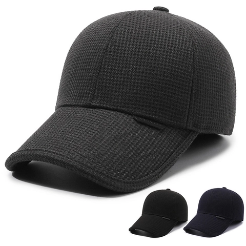 Men's Baseball Cap With Ear Flaps Fleece Lined Winter Warm Thickened Cotton Waffle Texture Adjustable Outdoor Hat