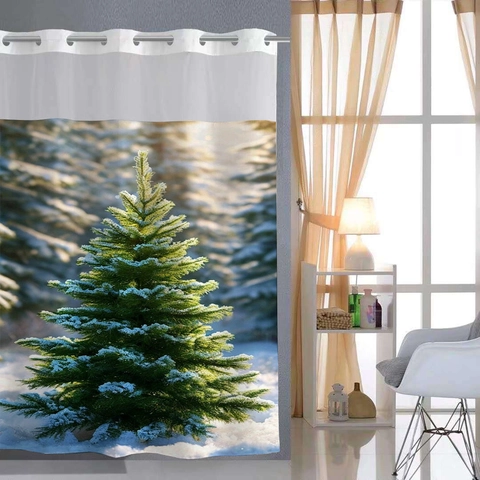 Shower Curtain And Bathroom Mat With Snap-In Liner Waterproof Polyester Waffle Weave Mesh Window