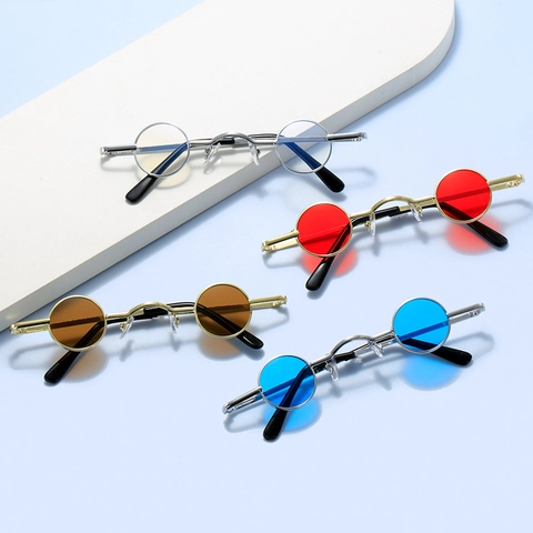 Retro Round Sunglasses Mini Small Frame Metal Resin Lens Punk Hip Hop Style Decorative Eyewear For Men Women