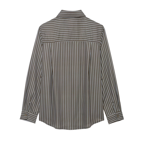 Camicia A Righe Da Donna A Maniche Lunghe In Popeline Di Poliestere Con Doppie Tasche E Colletto Classico