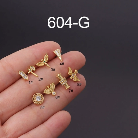 Totem Vlinder Vleugels Bijl Oorkraakbeen Studs Roestvrij Staal Koper Zirkoon Schroef Bal Piercing Sieraden