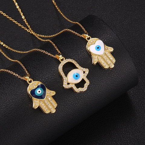 Collana Pendente Mano Di Fatima Malocchio Rame Placcato Oro Strass Smalto Gioielli Di Protezione Donna Regalo Etnico