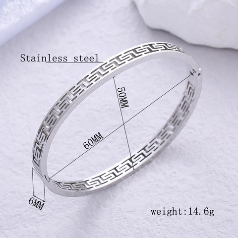 Bangle Armband Roestvrij Staal Opengewerkt Meander Grieks Patroon Ovaal Open Gepolijst Mode-Sieraden Dames