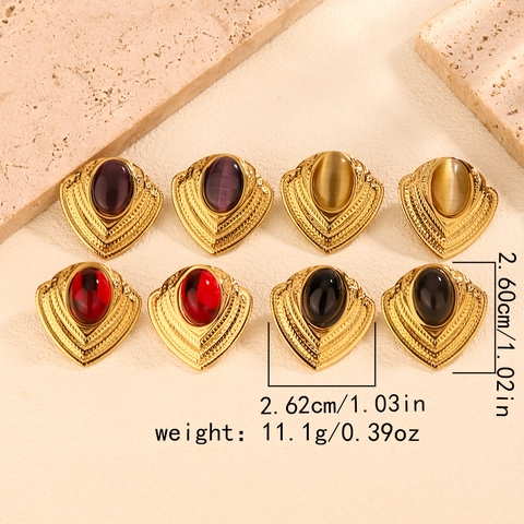 Pendientes de Botón de Corazón Escudo de Acero de Titanio Vintage para Mujer Joyería de Nicho Chapada en Oro con Piedra Artificial