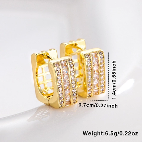 Square Micro Inlaid Zirconia Hoop Earrings Copper Gold Plated Simple Geometric Ear Buckle Fashion Jewelry For Women