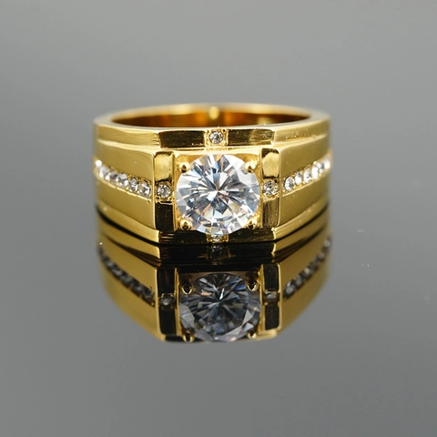 Bague Classique Pour Hommes En Acier Titane Large Bande Zircon Rond Sertissage Carré Bijoux Luxe Vintage