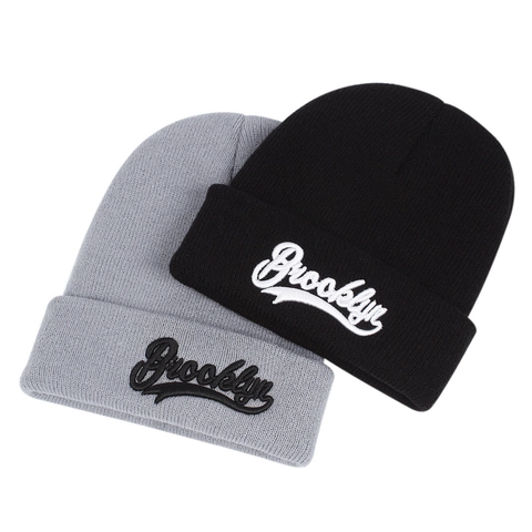 Bonnet En Maille Brodé Brooklyn Coton Acrylique Décontracté Streetwear Couvre-Chef Chaud Pour Hommes Femmes
